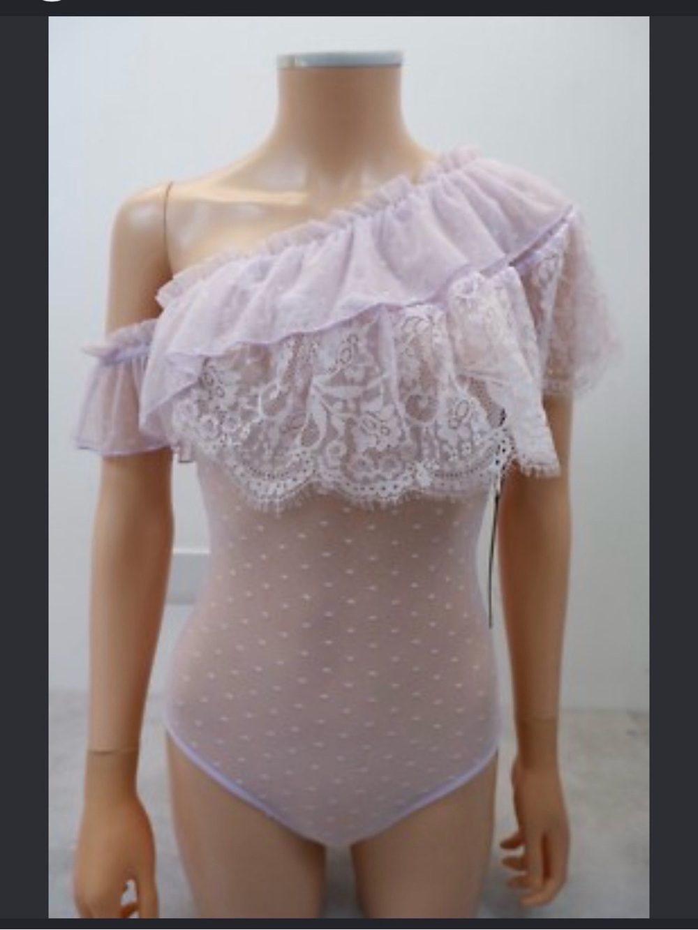 House of Harlow 1960 Sheer One-Shoulder Lace Bandeau in Light Lavender